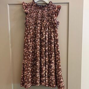 Pink Chicken Smocked Floral Ruffle Sleeve Kids Dress - Navy & Pink size 8
